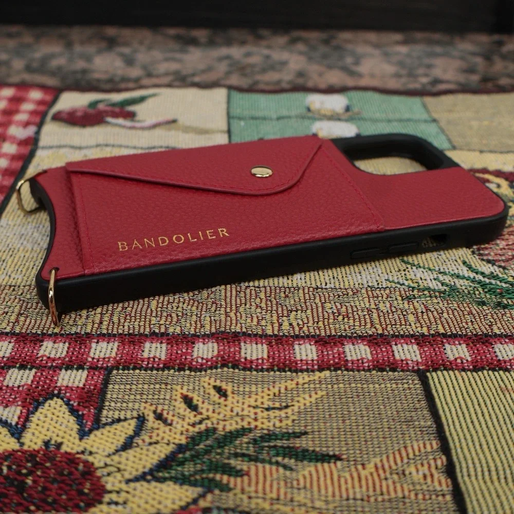 Bandolier Emma Crossbody iPhone 13 Pro Max Case Red Pebbled Leather Case Only